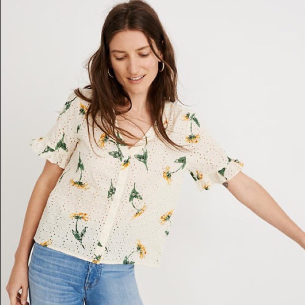 Madewell Eyelet Vintage Ruffle-sleeve Top